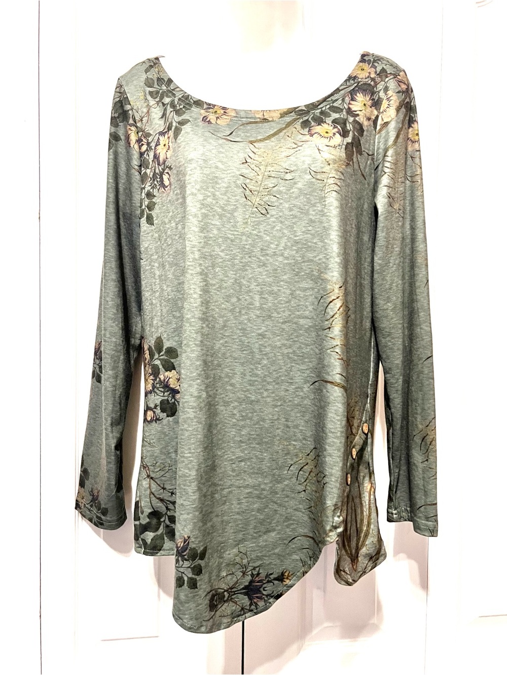 MISSLOOK Sage Green Floral Scoop Neck Long Sleeve Blouse